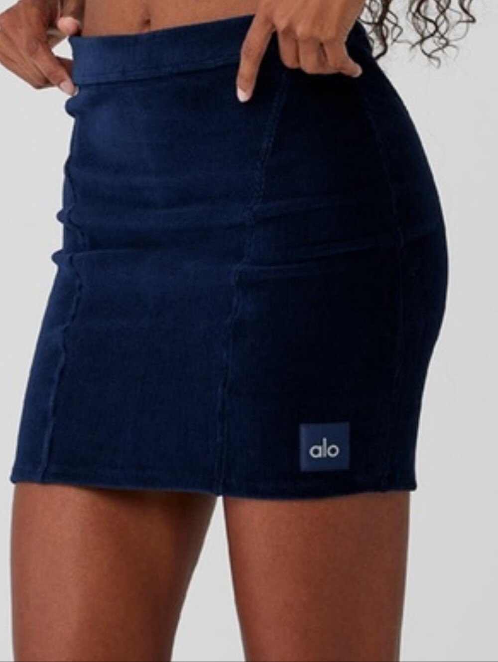 Alo Micro Corduroy Mini Skirt In Navy Blue Large